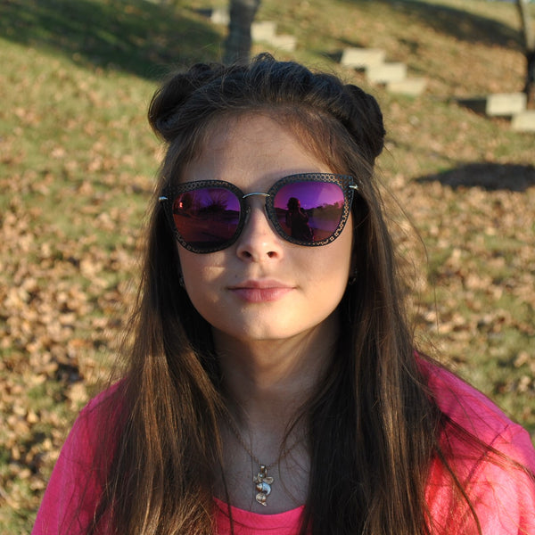 Designer Sunglasses - Silver Frame / Purple Mirror Lens