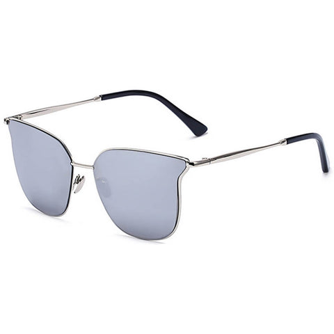 Designer Cat Eye Winged Sunglasses - Silver Frame / Mirror Lens