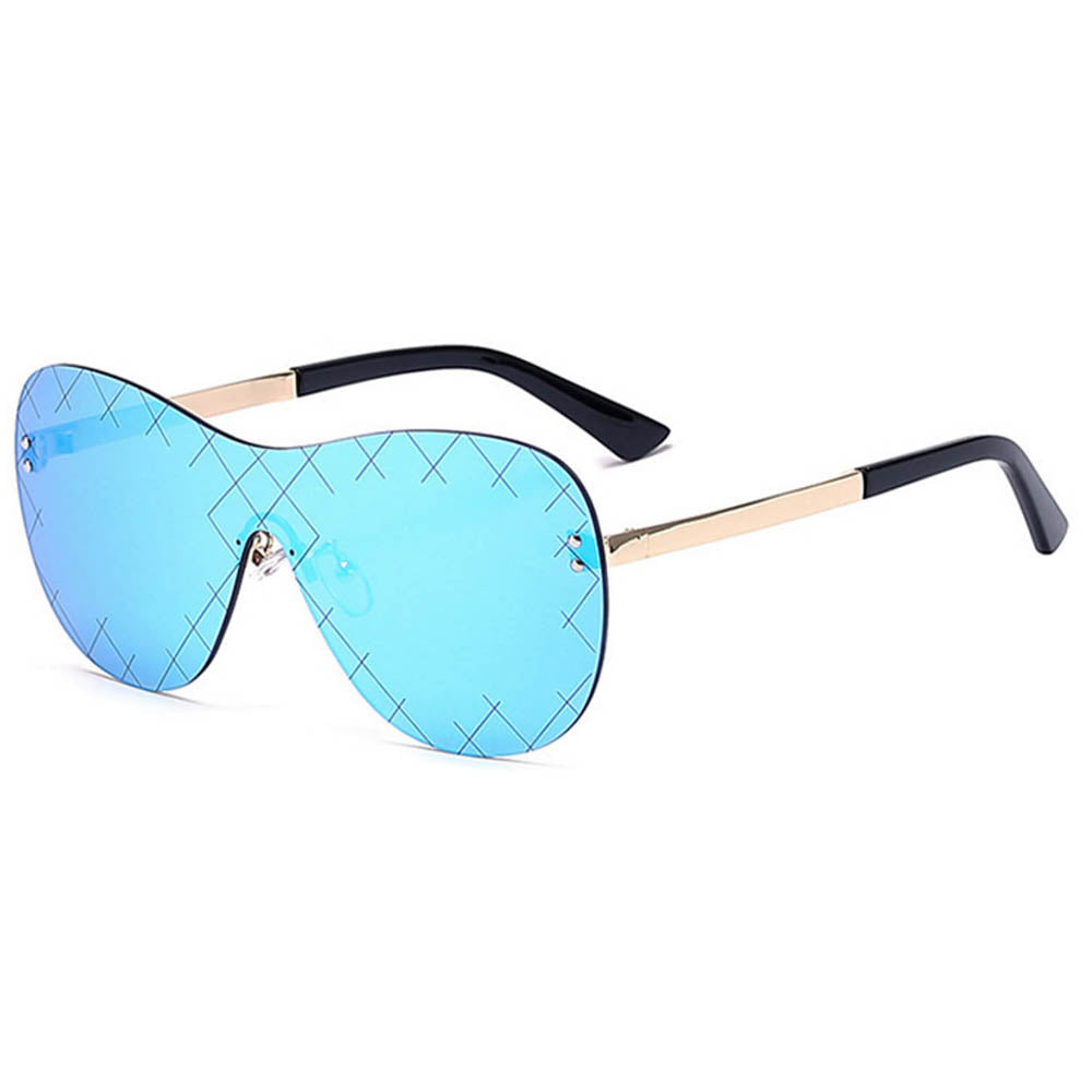Designer Wrap Sunglasses - Silver Frame / Blue Mirror Lens