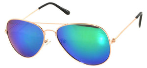 Aviator Sunglasses - Gold Frame / Bluegreen Mirror Lens