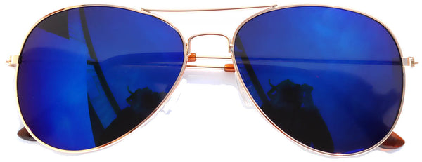 Aviator Sunglasses - Gold Frame / Blue Mirror Lens