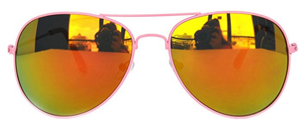 Aviator Sunglasses - Pink Frame / Red Mirror Lens