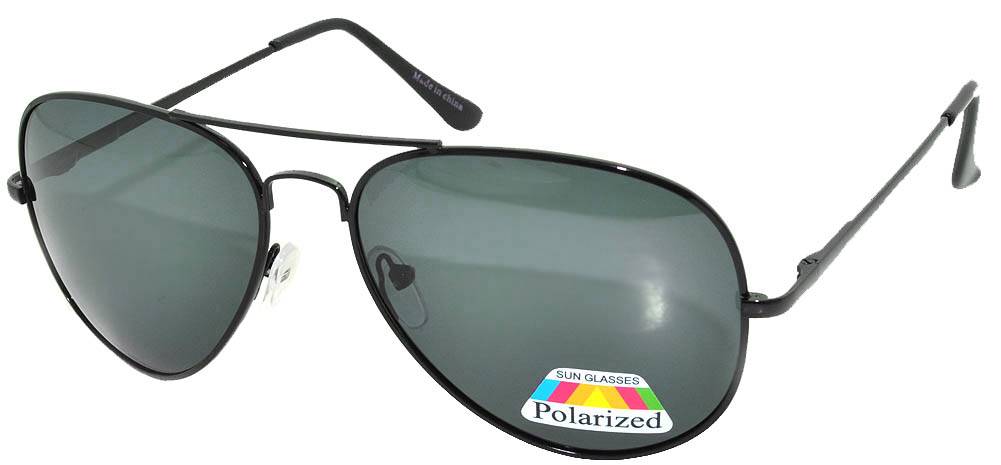 Aviator Sunglasses - Black Frame / Smoke Polarized Lens / Spring Hinges