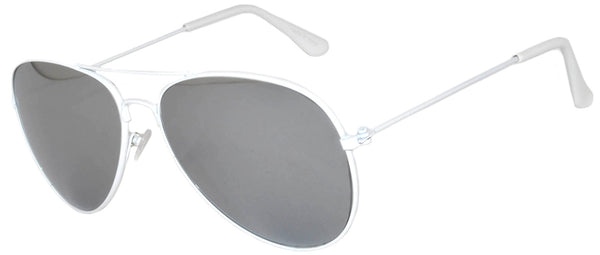 Aviator Sunglasses - White Frame / Silver Mirror Lens