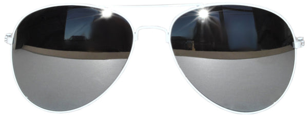Aviator Sunglasses - White Frame / Silver Mirror Lens