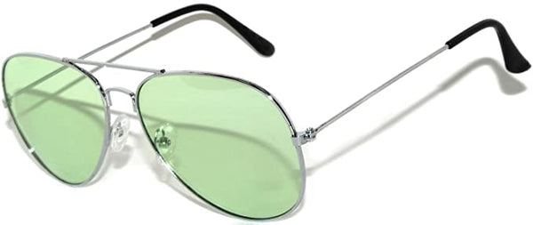 Aviator Sunglasses - Silver Frame / Green Tint Lens