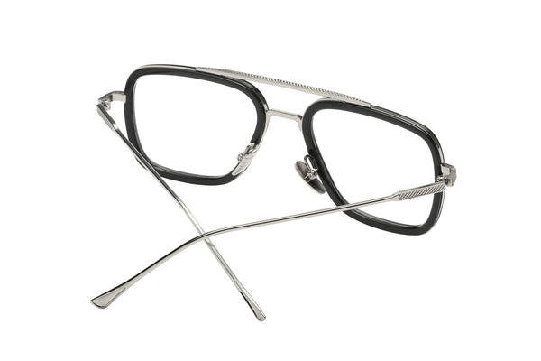 Tony Stark Aviator Sunglasses - Silver & Black Frame / Clear Lens