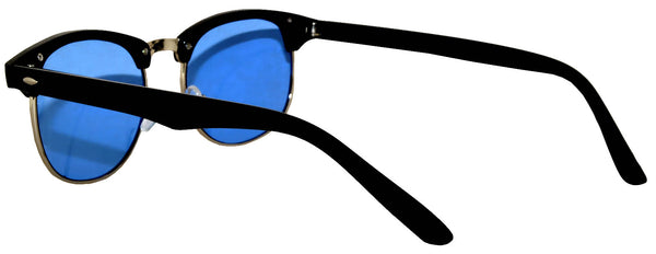 Half Frame Sunglasses / Black Silver Frame / Blue Lens