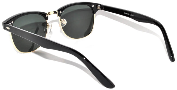 Half Frame Sunglasses / Black Gold Frame / Green Smoke Lens