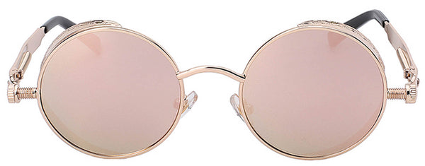 Steampunk Sunglasses - Gold Frame - Pink Mirror Lens