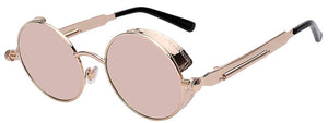Steampunk Sunglasses - Gold Frame - Pink Mirror Lens