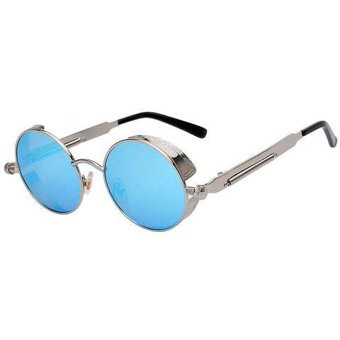 Steampunk Sunglasses - Silver Frame - Blueice Mirror Lens