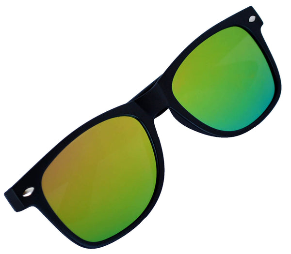 Flat Retro Sunglasses - Black Frame / Green Lens