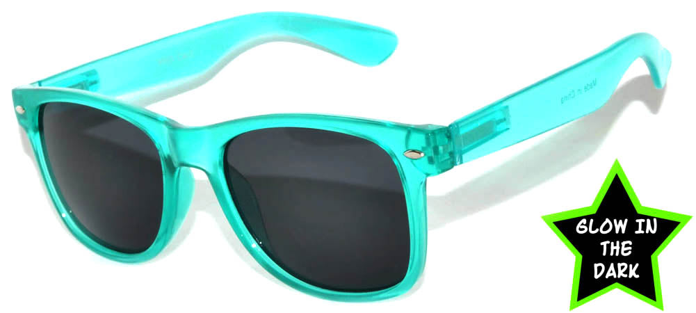 Glow in the Dark Sunglasses - Turquoise Frame / Smoke Lens
